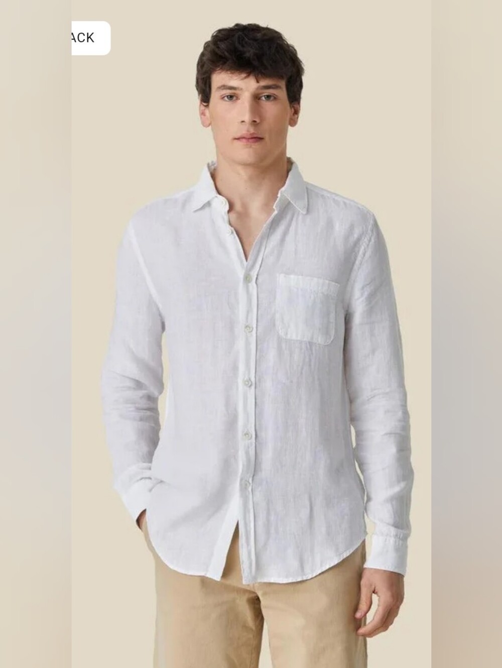 Portuguese Flannel White 100% Linen Long Sleeve Size Large